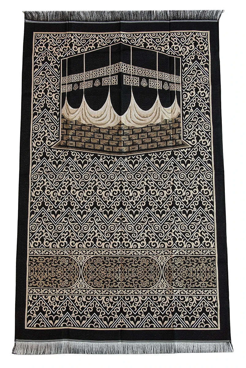 Kabe Desenli Çantalı Şönil Seccade Seti - Siyah Gold - 8