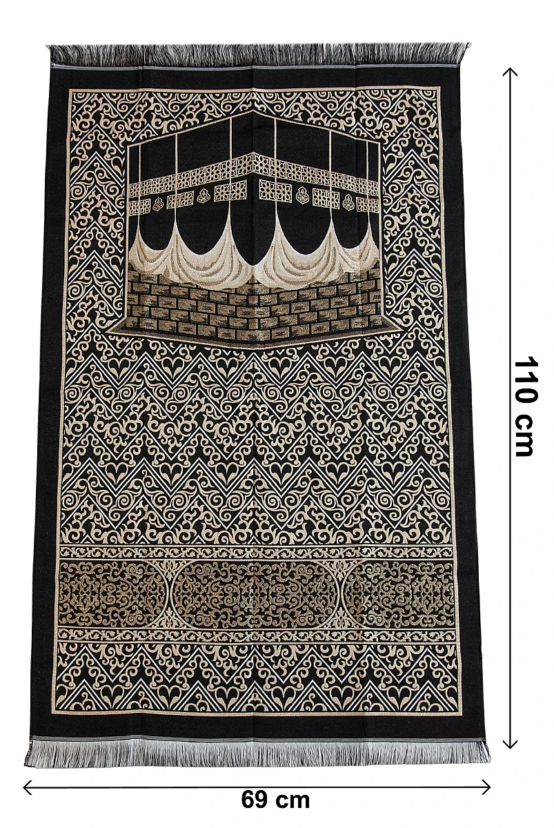 Kabe Desenli Çantalı Şönil Seccade Seti - Siyah Gold - 2