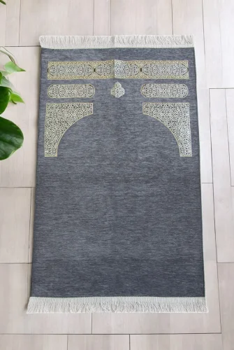 Kabe Desenli Örgü Püsküllü Şönil Seccade Gri 