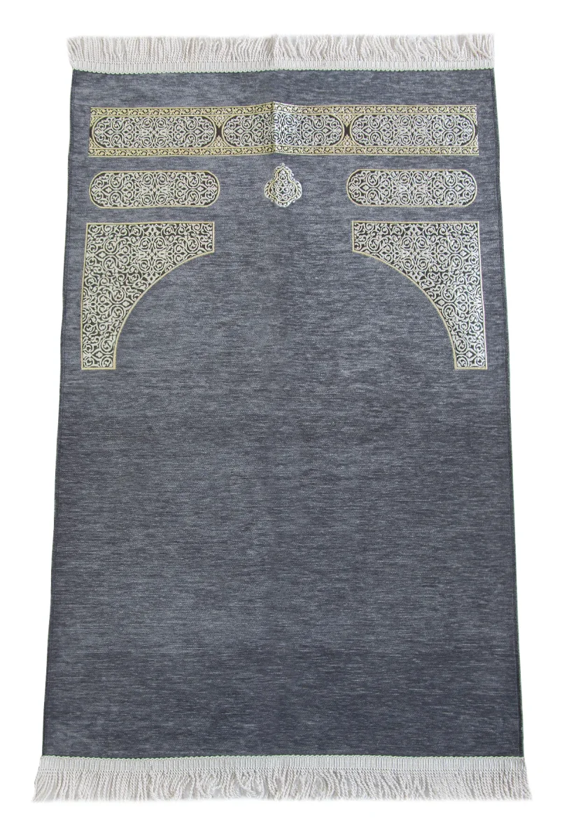 Kabe Desenli Örgü Püsküllü Şönil Seccade Gri - 2