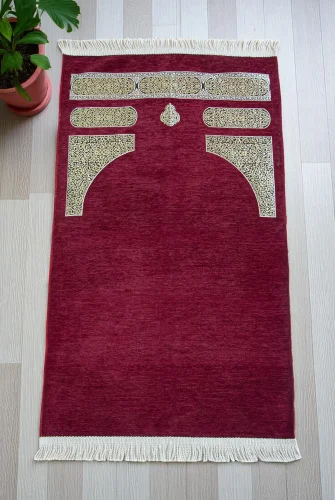 Kabe Desenli Örgü Püsküllü Şönil Seccade Kırmızı 