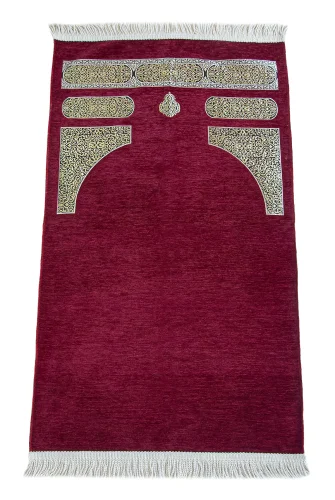 Kabe Desenli Örgü Püsküllü Şönil Seccade Kırmızı - 2