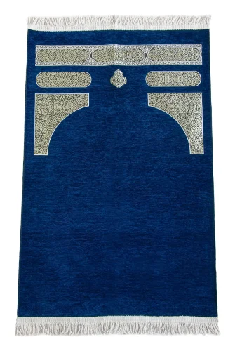 Kabe Desenli Örgü Püsküllü Şönil Seccade Lacivert - 2