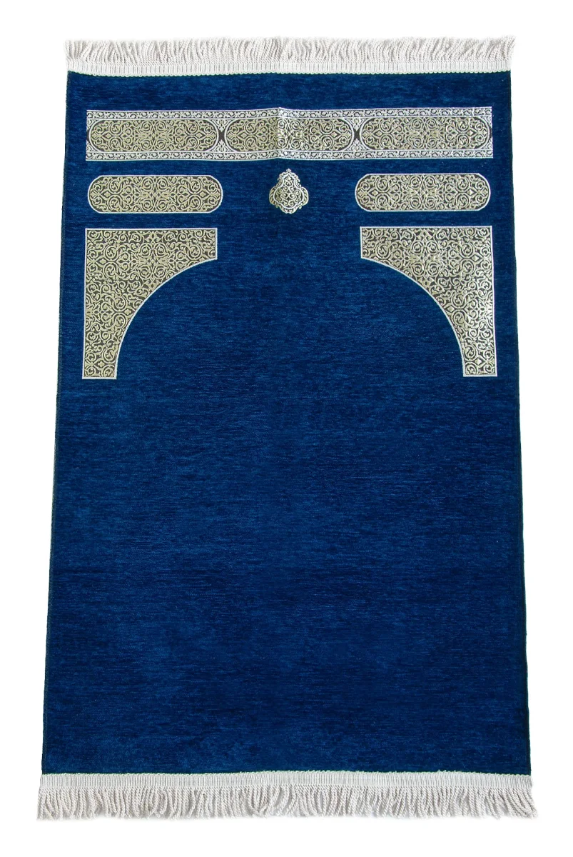 Kabe Desenli Örgü Püsküllü Şönil Seccade Lacivert - 2