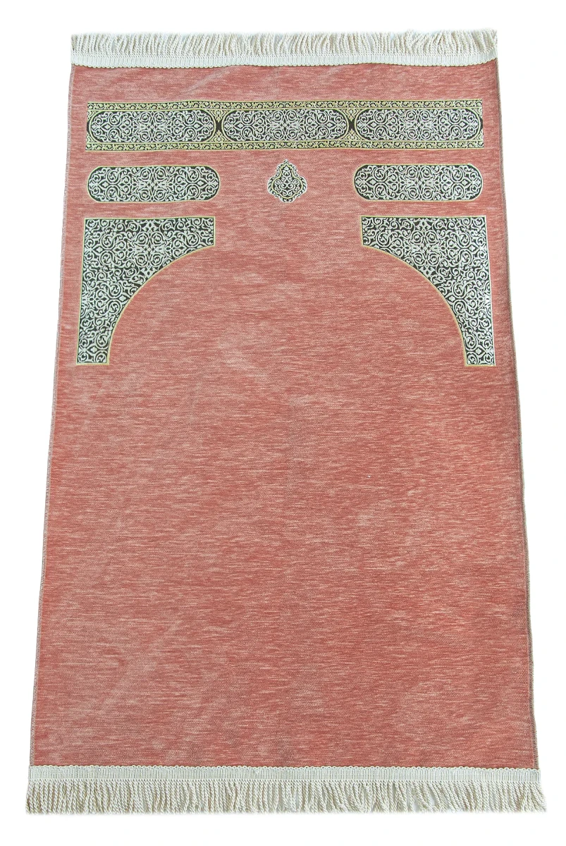 Kabe Desenli Örgü Püsküllü Şönil Seccade Pembe - 1