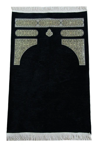 Kabe Desenli Örgü Püsküllü Şönil Seccade Siyah - 1