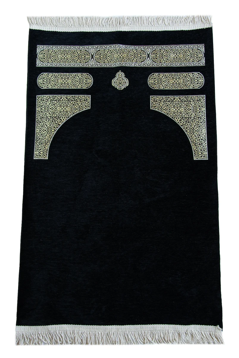 Kabe Desenli Örgü Püsküllü Şönil Seccade Siyah - 1