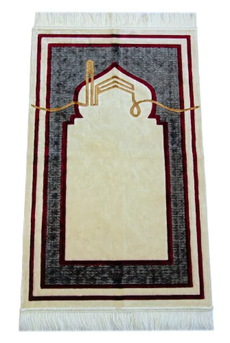 Kabe Detaylı Lüks Kaymaz Tabanlı Kadife Seccade - İhvan (1)