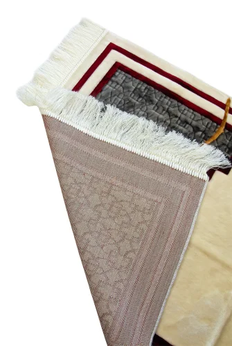 Kabe Detaylı Lüks Kaymaz Tabanlı Kadife Seccade - 3