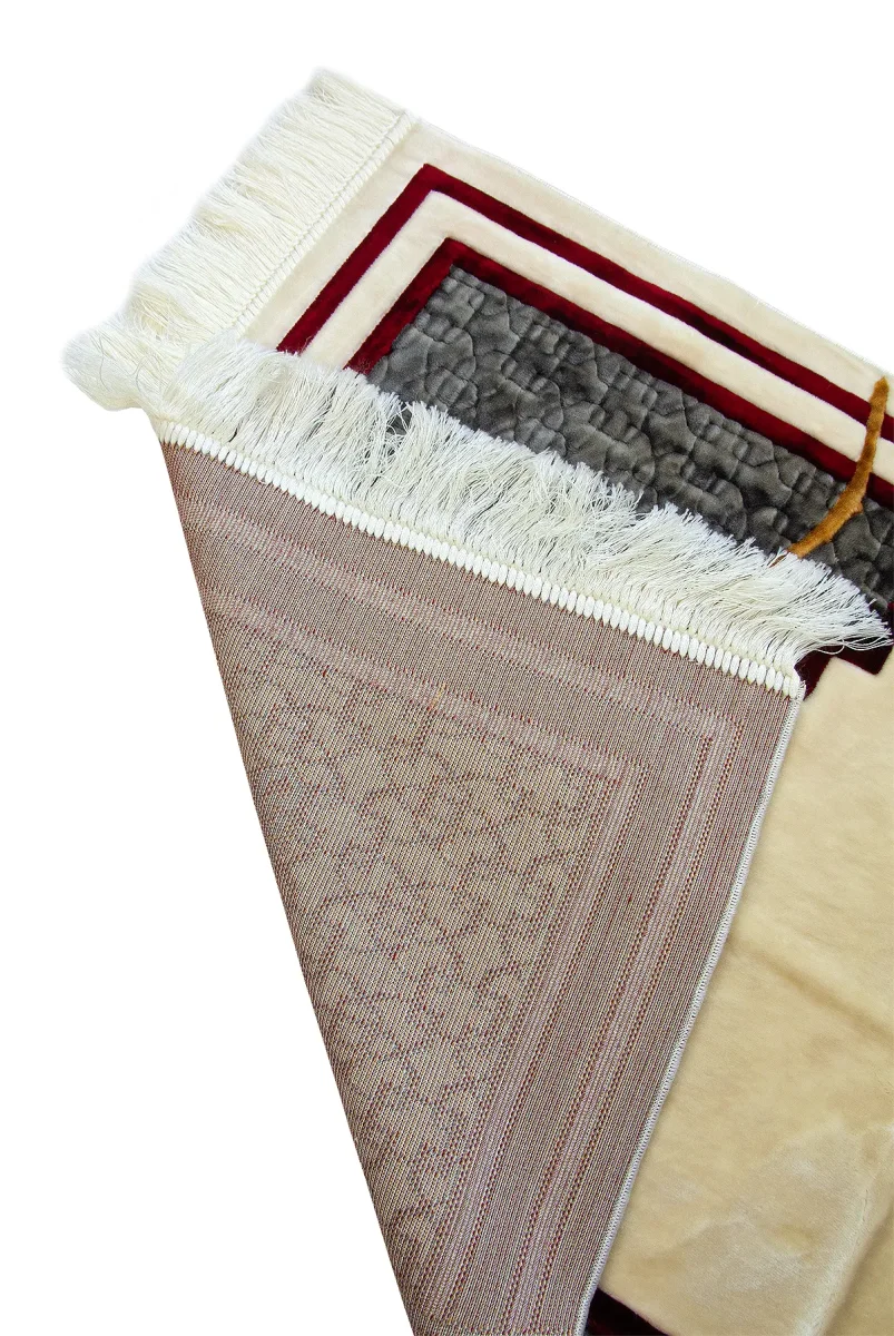 Kabe Detaylı Lüks Kaymaz Tabanlı Kadife Seccade - 3