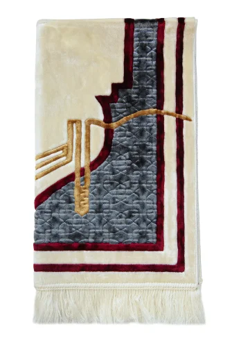 Kabe Detaylı Lüks Kaymaz Tabanlı Kadife Seccade - 5