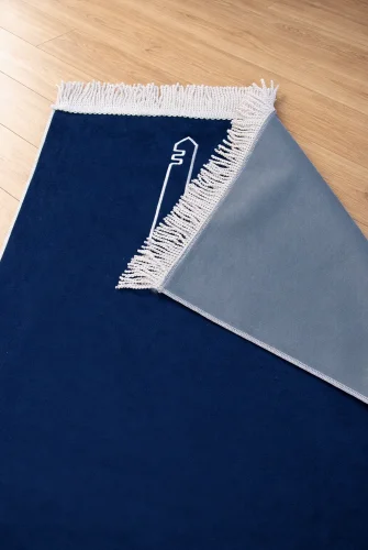 Kabe İşlemeli Lüks Kadife Seccade - Çeyizlik, Hac ve Umre Hediyelik Namazlık - Lacivert - 2