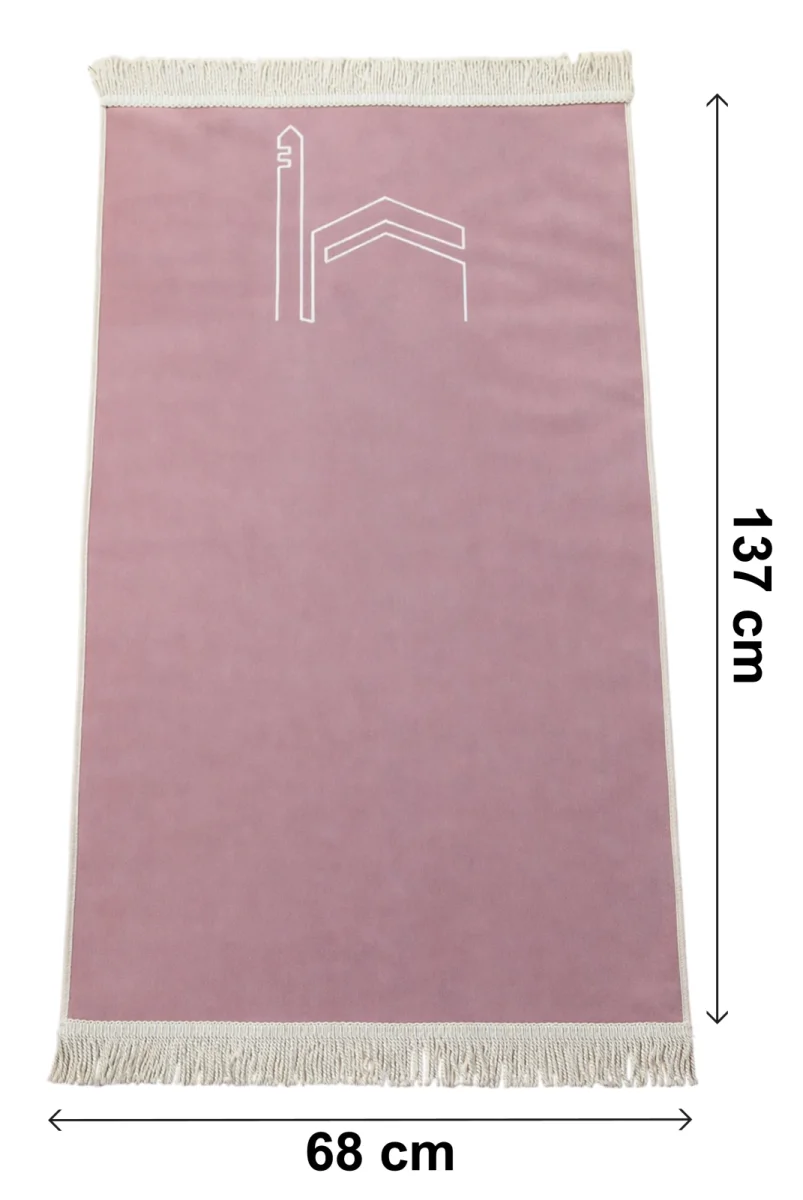 Kabe İşlemeli Lüks Kadife Seccade - Çeyizlik, Hac ve Umre Hediyelik Namazlık - Pembe - 4