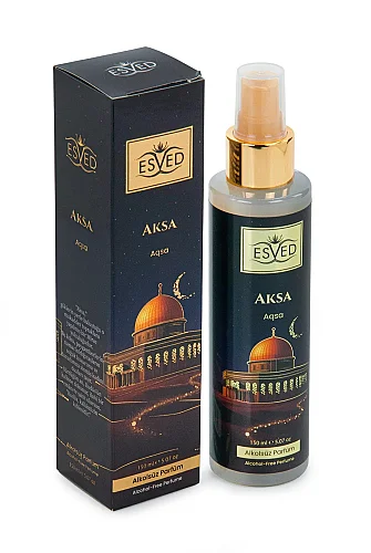 Kabe İşlemeli Lüks Kadife Seccade,Zikirmatik,İnci Tesbih,Aksa Parfüm 150 ml - Kutulu Hediye Seti - Siyah - 7