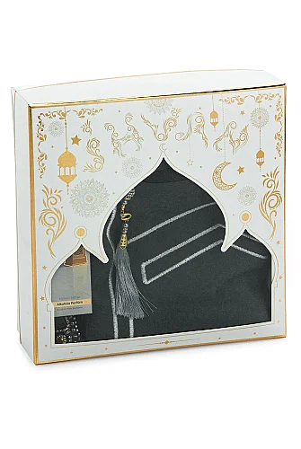 Kabe İşlemeli Lüks Kadife Seccade,Zikirmatik,İnci Tesbih,Makamı İbrahim Parfüm 150 ml - Kutulu Hediye Seti - Beyaz - 3