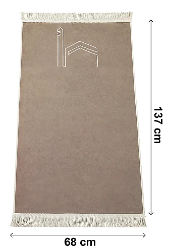 Kabe İşlemeli Lüks Kadife Seccade,Zikirmatik,İnci Tesbih,Uhud Parfüm 150 ml - Kutulu Hediye Seti - Krem - 8