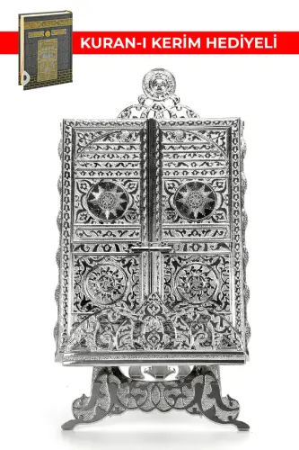 Kabe Kapısı Desenli Gümüş Renkli Kuranı Kerim Kutusu Kuran Hediyeli - 1