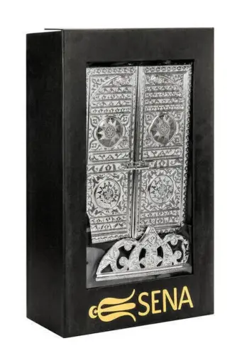 Kabe Kapısı Desenli Gümüş Renkli Kuranı Kerim Kutusu Kuran Hediyeli - 6