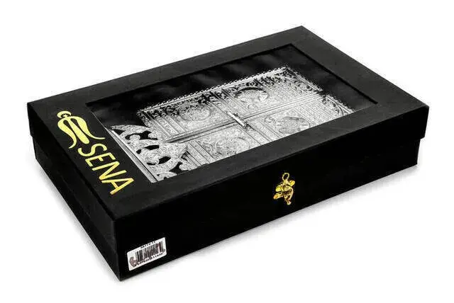 Kabe Kapısı Desenli Gümüş Renkli Kuranı Kerim Kutusu Kuran Hediyeli - 7