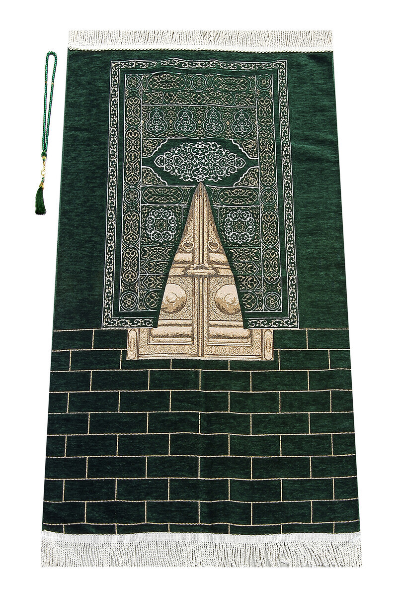 Kabe Kapısı Modeli Desenli Şönil Seccade Yeşil - Thumbnail