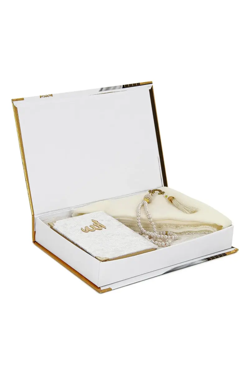 Kabe Kutulu Örtülü Yasin Seti Krem Renk - 4