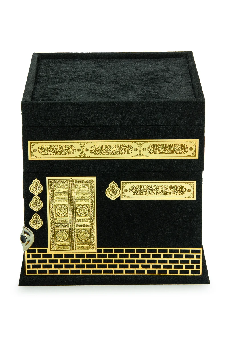 Kabe Maketli Medine Hatlı Kuranı Kerim, Tesbih, Şal ve Seccade Hediyelik Set - Siyah - 7
