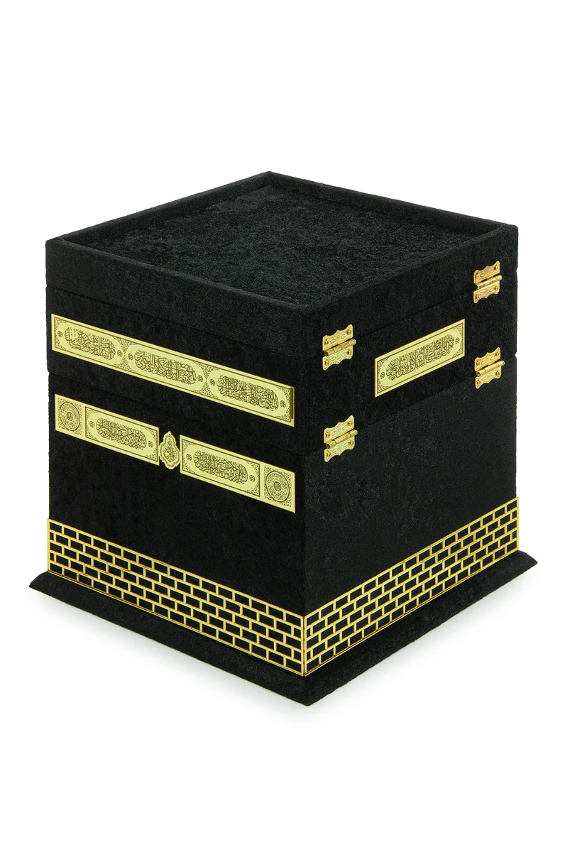 Kabe Maketli Medine Hatlı Kuranı Kerim, Tesbih, Şal ve Seccade Hediyelik Set - Siyah - 9