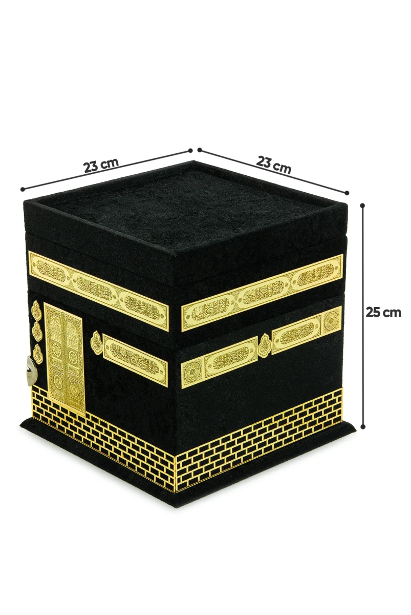 Kabe Maketli Medine Hatlı Kuranı Kerim, Tesbih, Şal ve Seccade Hediyelik Set - Siyah - 11