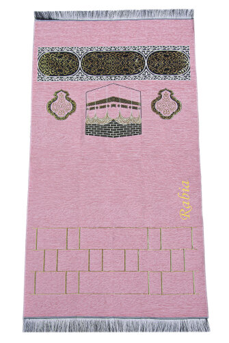 Kabe Motifli Şönil Nakış İşlemeli İsimli Seccade - Pembe 