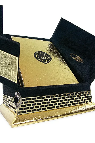 Kabe Tasarımlı Kutulu Gold Kuran Seti - Özel Sandıklı Hediyelik Kuranı Kerim - 7