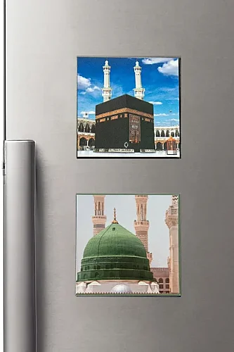 Kabe ve Ravza Temalı Magnet 2’li Set – Umre Hediyelik Buzdolabı Magneti 6.5x6.5 cm - 1