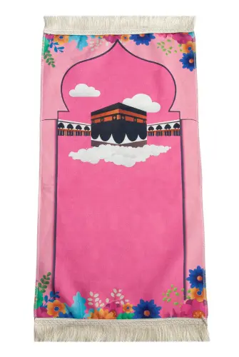 Kabeli Çiçek Desenli Çocuk Seccadesi Pembe - 1