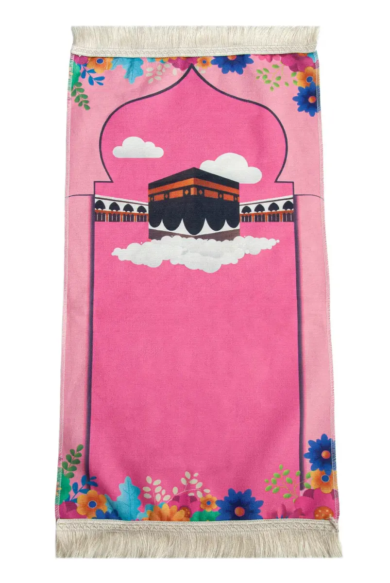 Kabeli Çiçek Desenli Çocuk Seccadesi Pembe - 1