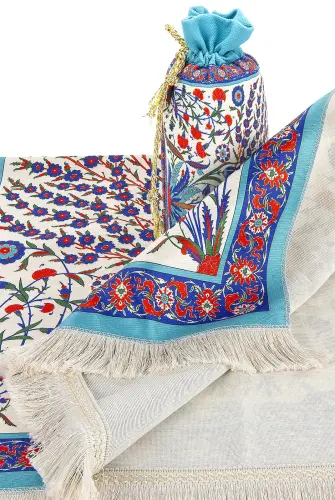 Kadife İpek Dokulu Keseli Ebruli Çini Desenli Seccade - 62x110 cm, Pratik ve Taşınabilir - IPK03 - İhvan (1)