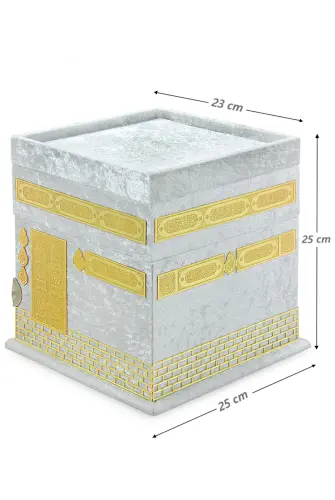 Kadife Kaplı Çift Hazneli Büyük Boy Kabe Konseptli Maket Kutu - Beyaz - ihvanonline (1)