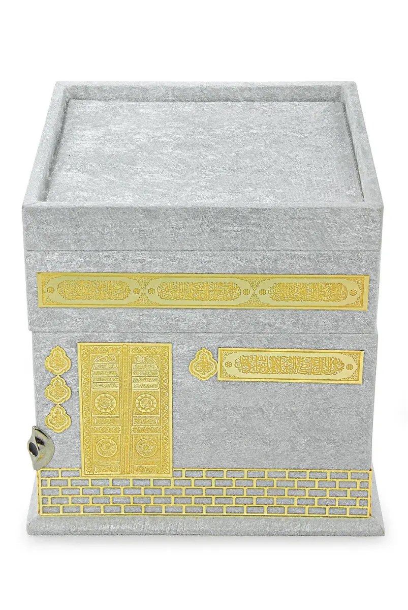 Kadife Kaplı Çift Hazneli Büyük Boy Kabe Konseptli Maket Kutu - Beyaz - 3