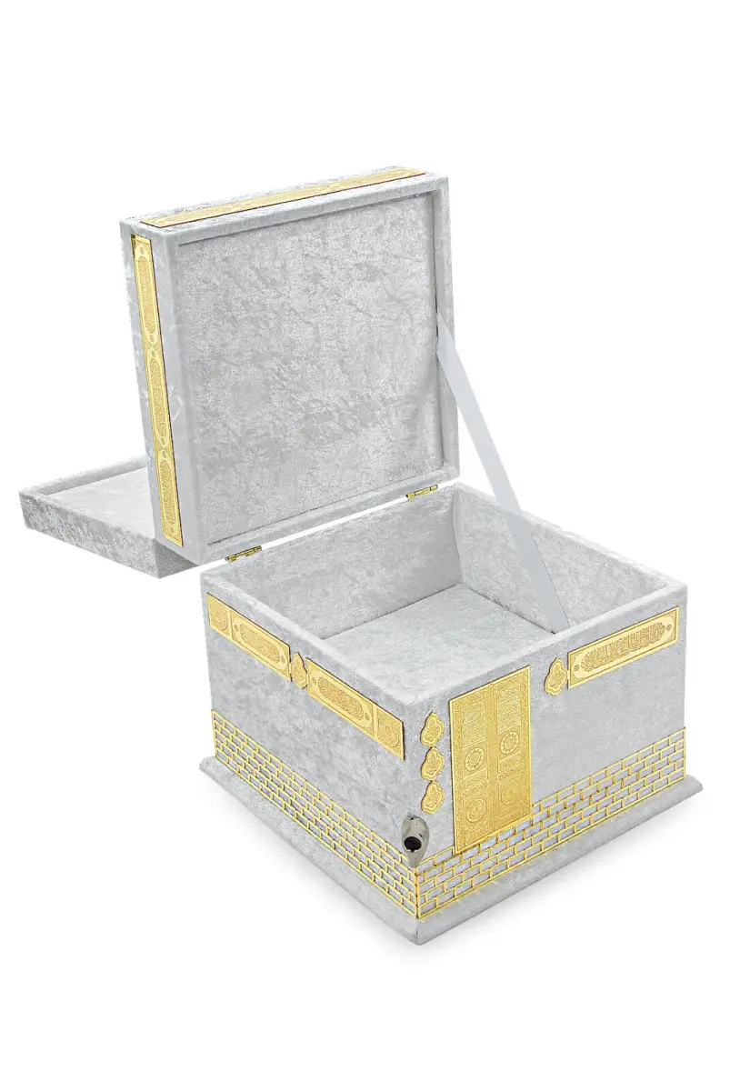 Kadife Kaplı Çift Hazneli Büyük Boy Kabe Konseptli Maket Kutu - Beyaz - 5