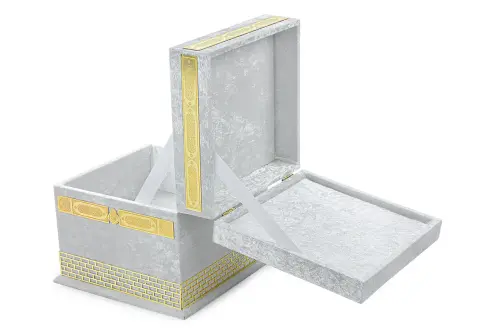 Kadife Kaplı Çift Hazneli Büyük Boy Kabe Konseptli Maket Kutu - Beyaz - 8