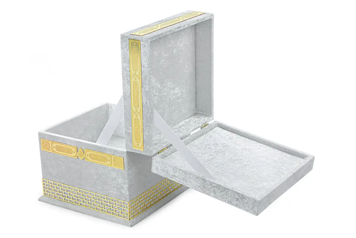 Kadife Kaplı Çift Hazneli Büyük Boy Kabe Konseptli Maket Kutu - Beyaz - 8
