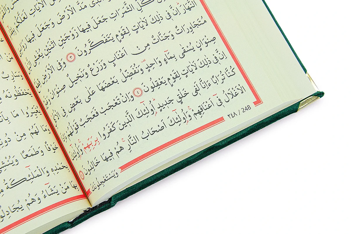 Kadife Kaplı Kabe Desenli Nakışlı Kuranı Kerim - Orta Boy - Yeşil - 6