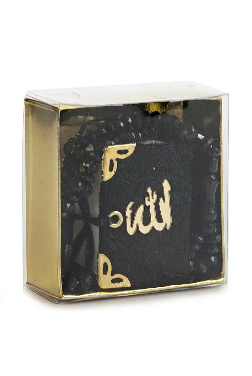 Kadife Kaplı Mini Kuran Kutulu - Tesbihli - Siyah - 1