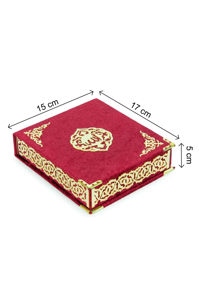 Kadife Kaplı Sandıklı Cep Boy Hediyelik Kuranı Kerim Seti - Bordo - 8