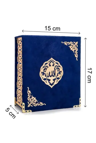 Kadife Kaplı Sandıklı Cep Boy Hediyelik Kuranı Kerim Seti - Lacivert - 4