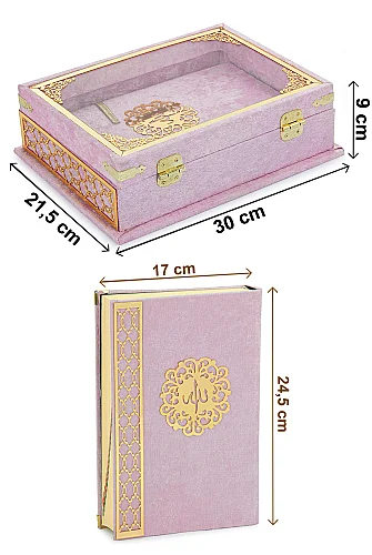 Kadife Kaplı - Şeffaf Lüks Sandıklı Kuranı Kerim - Hediyelik - Pembe - ihvanonline (1)