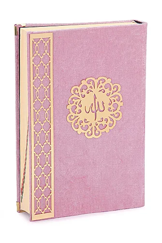 Kadife Kaplı - Şeffaf Lüks Sandıklı Kuranı Kerim - Hediyelik - Pembe - 5