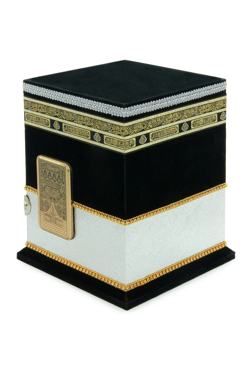 Kadife Kaplı Taş Detaylı Kabe Konseptli Maket, Hafız Boy Kuranı Kerim, Tespih ve Seccade Hediyelik Set - 6