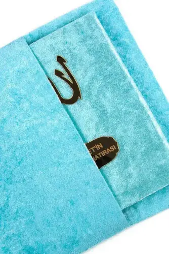 Kadife Kaplı Yasin Kitabı - Çanta Boy - İsme Özel Plakalı - Keseli - Mavi Renk - Dini Hediyelik - İhvan (1)