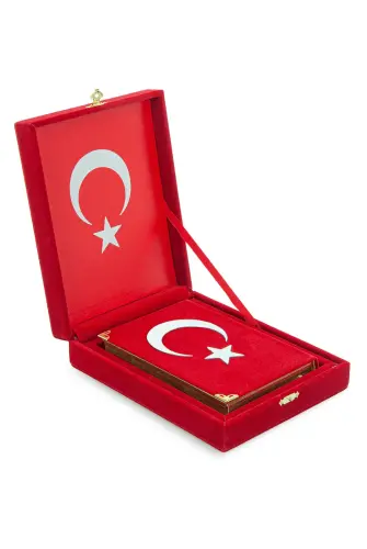 Kadife Kutulu Kuran-ı Kerim (Çanta Boy, Ayyıldız, Kırmızı) - 3
