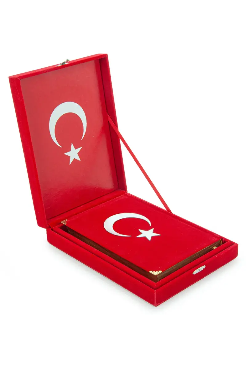 Kadife Kutulu Kuranı Kerim (Orta Boy Ayyıldız Kırmızı) - 2