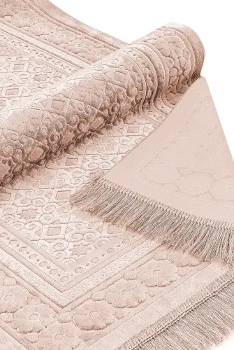 Kadife Seccade İnci Velvet Pearl - Lüks Yumuşak Dokulu Parlak Namazlık - Somon - 3